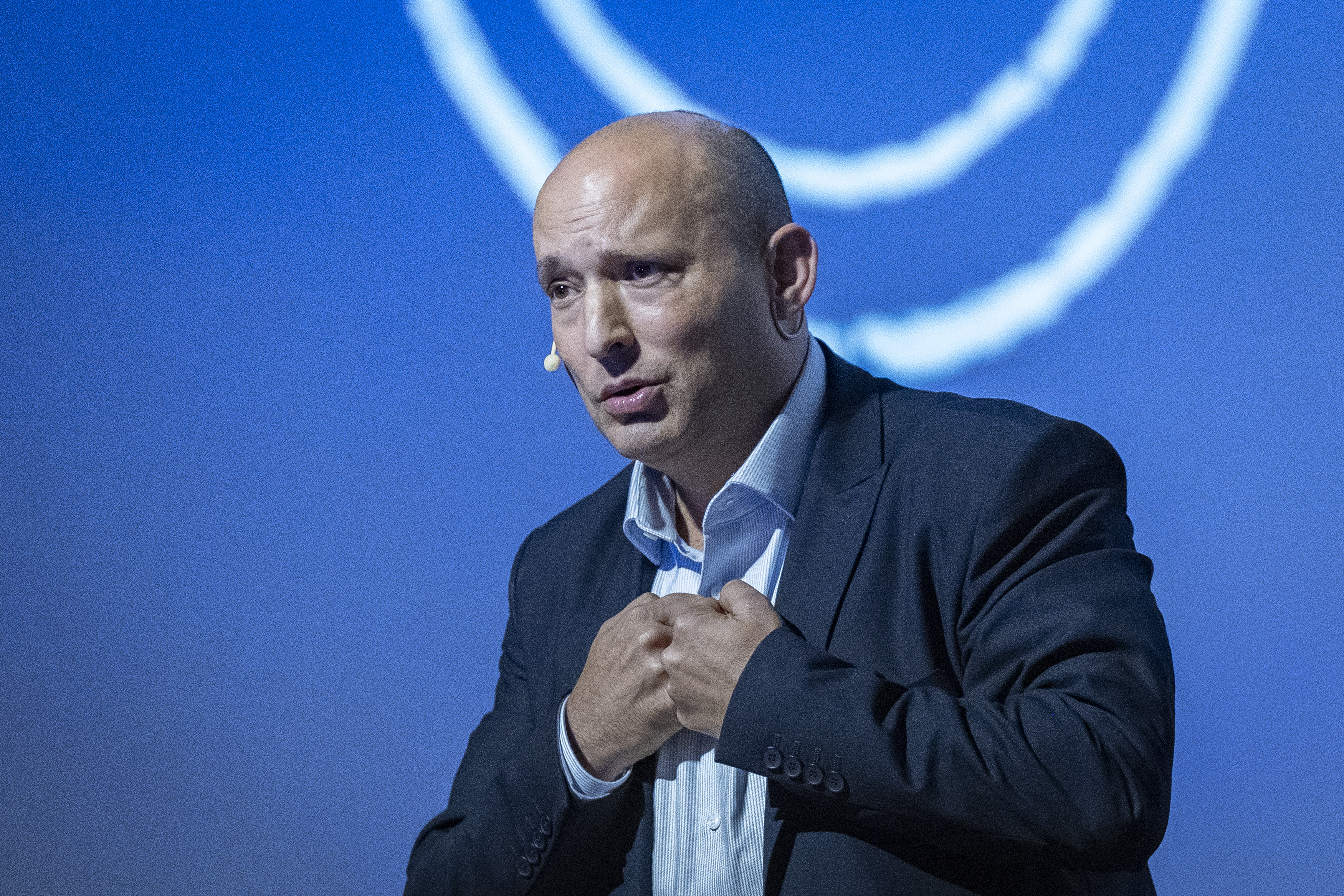 Former Israeli Prime Minister Naftali Bennett speaks during a conference with Jerusalem residents ahead of the 2026 general elections, in Jerusalem, November 19, 2025. 
