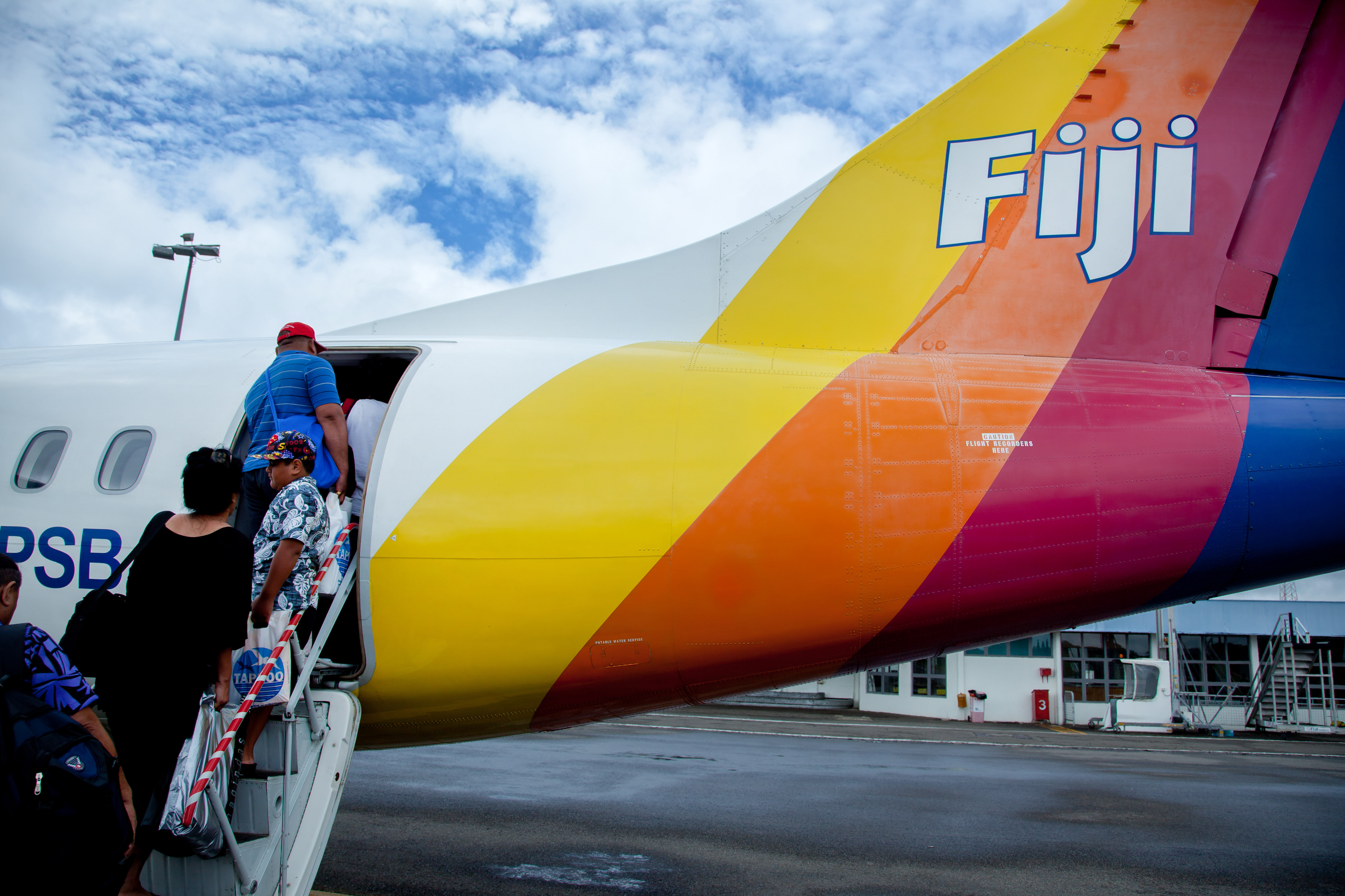 Fiji airline on Nandi island, one of the islands in Fiji. Fiji, an archipelago of more than 300 islands, is located in the South Pacific Ocean, famous for its rugged landscape of blue lagoons and palm-lined beaches. October 10, 2014. 