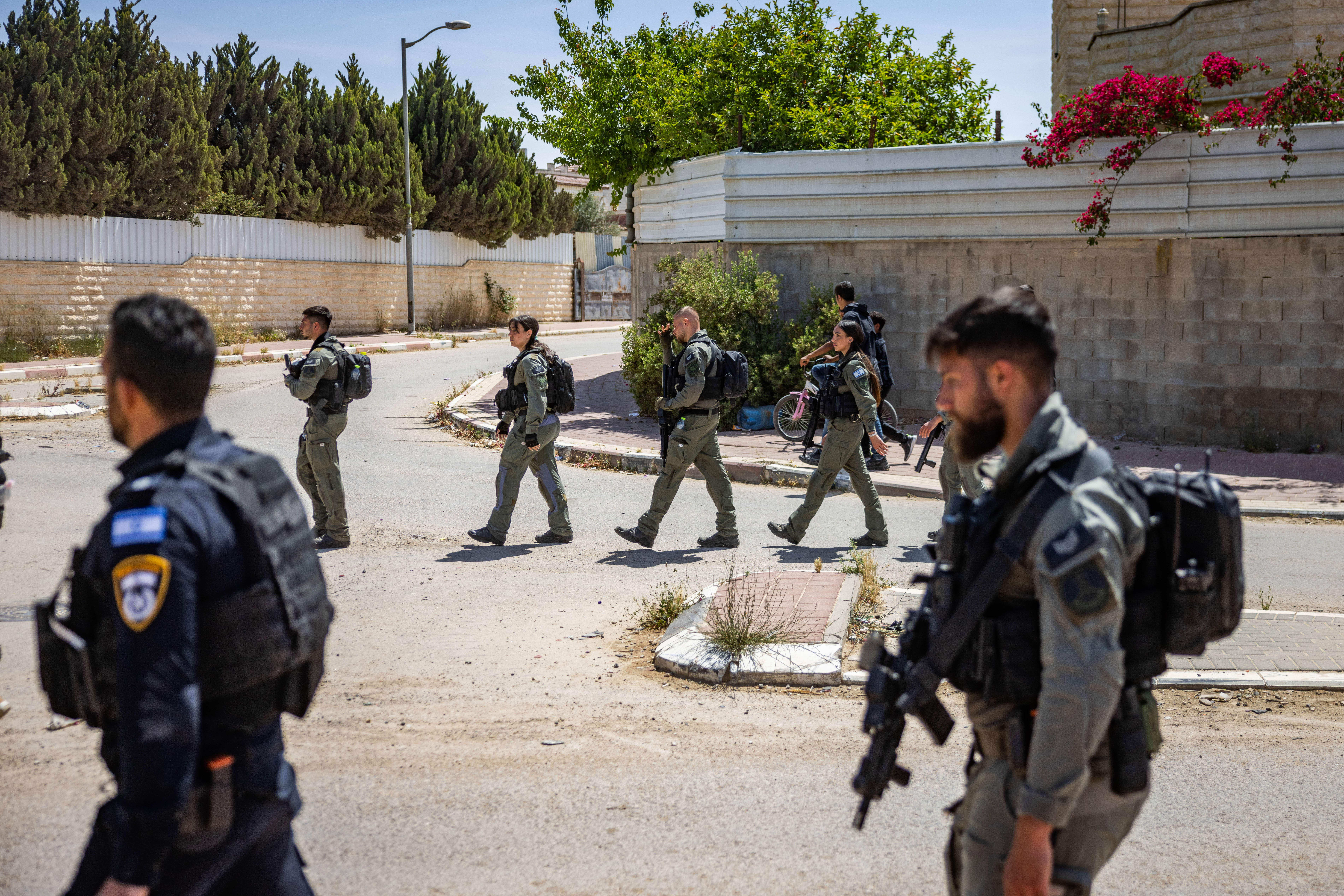 Israeli security forces raid the Bedouin town of Rahat, southern Israel, May 7, 2025. 