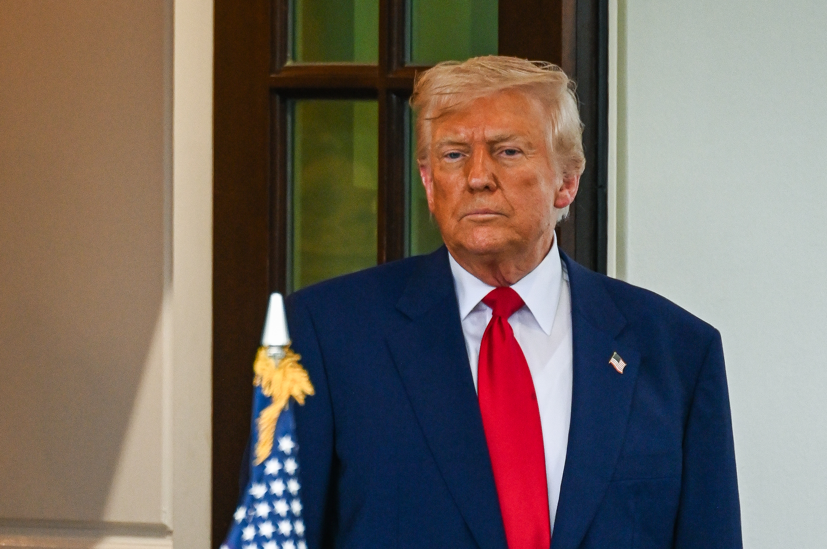 US President Donald Trump seen with Israeli prime Minister Benjamin Netanyahu after a meeting at the White House in Washington D.C., April 7, 2025.