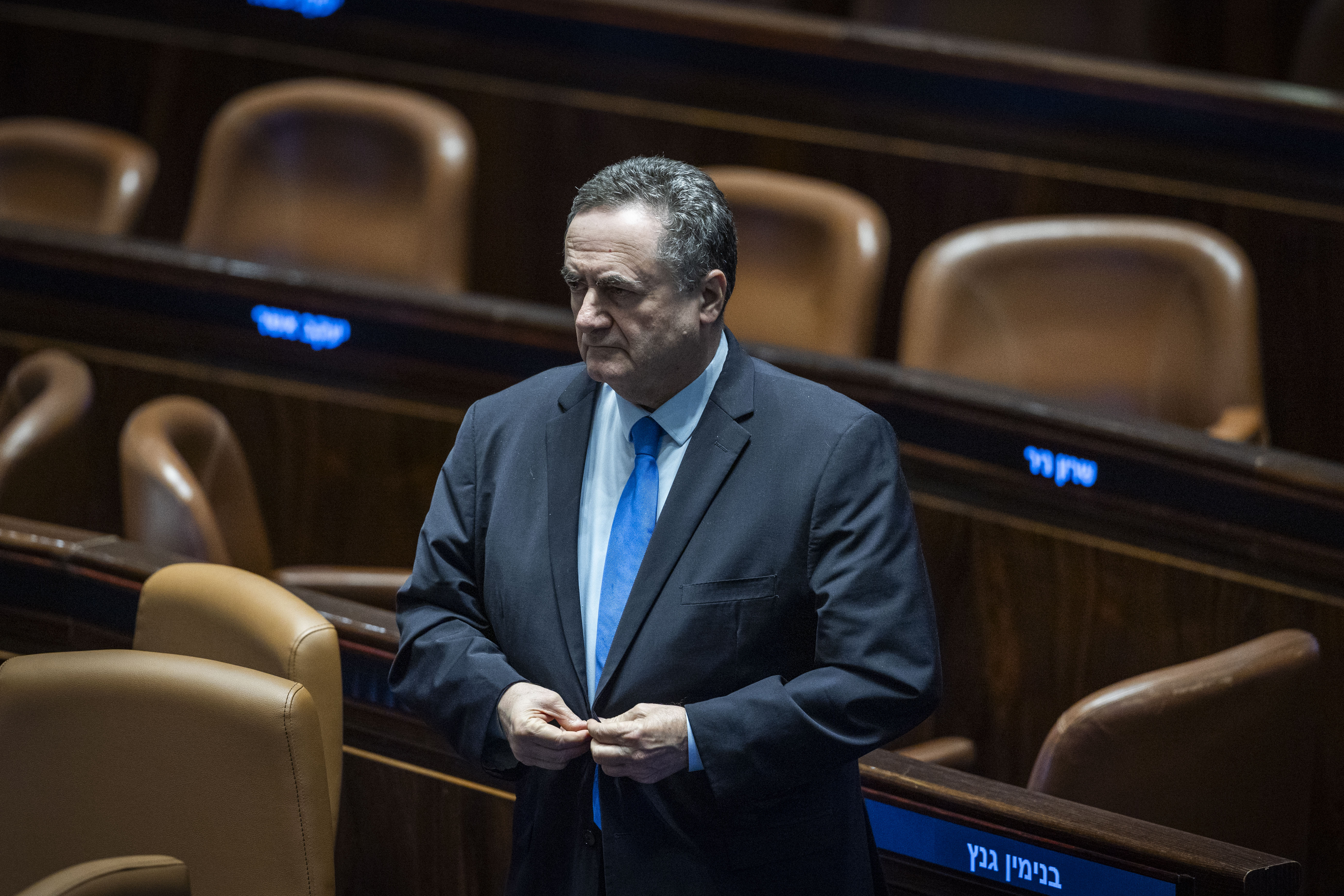 Minister of Defence Israel Katz at a 40 signatures debate, at the plenum hall of the Knesset, the Israeli parliament in Jerusalem, on December 8, 2025. 