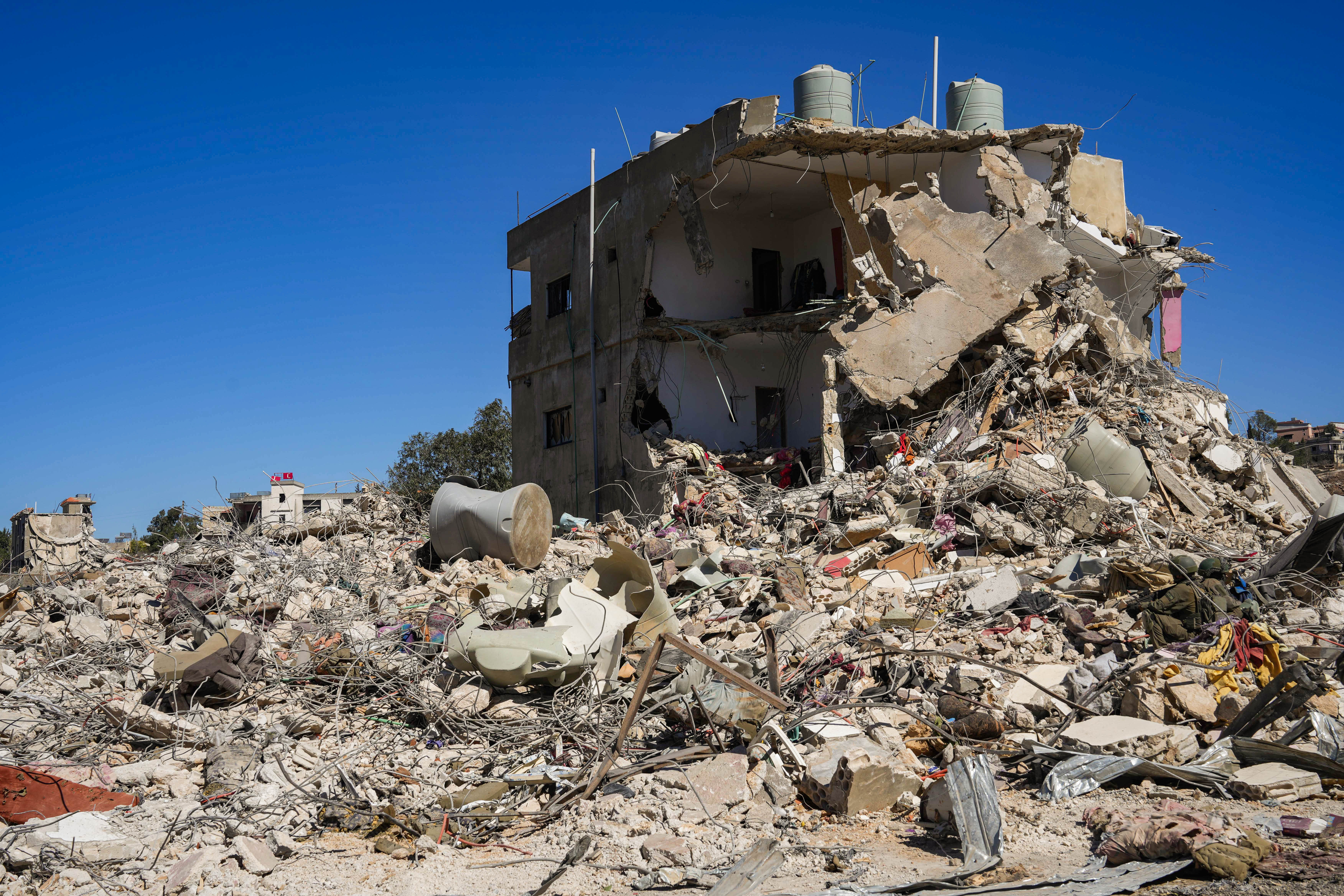 Destroyed buildings in Ayta ash Shab, in southern Lebanon, during Israeli military operations in southern Lebanon, October 21, 2024.