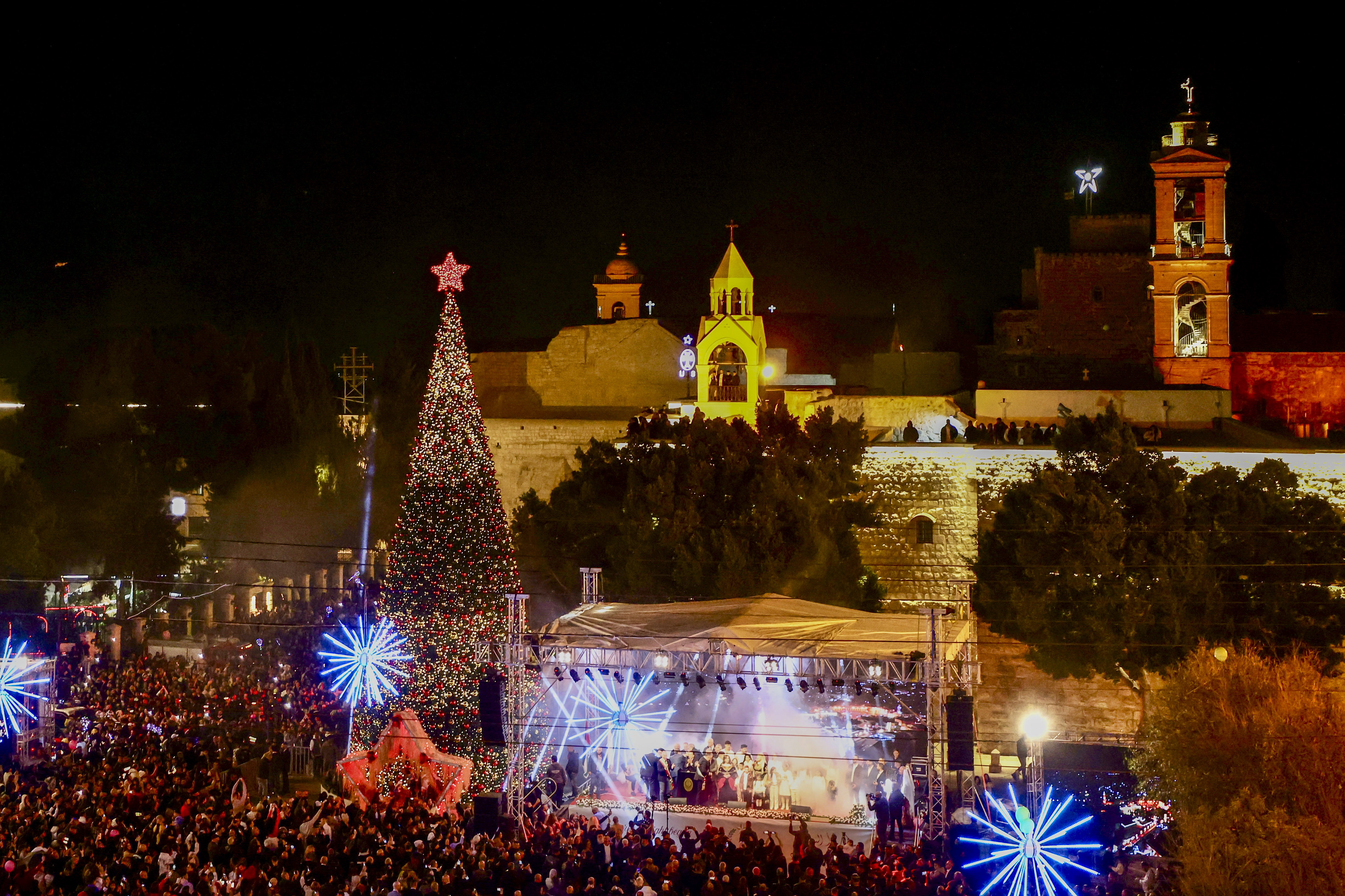 A Christmas tree lighting ceremony in the West Bank city of Bethlehem, December 6, 2025.