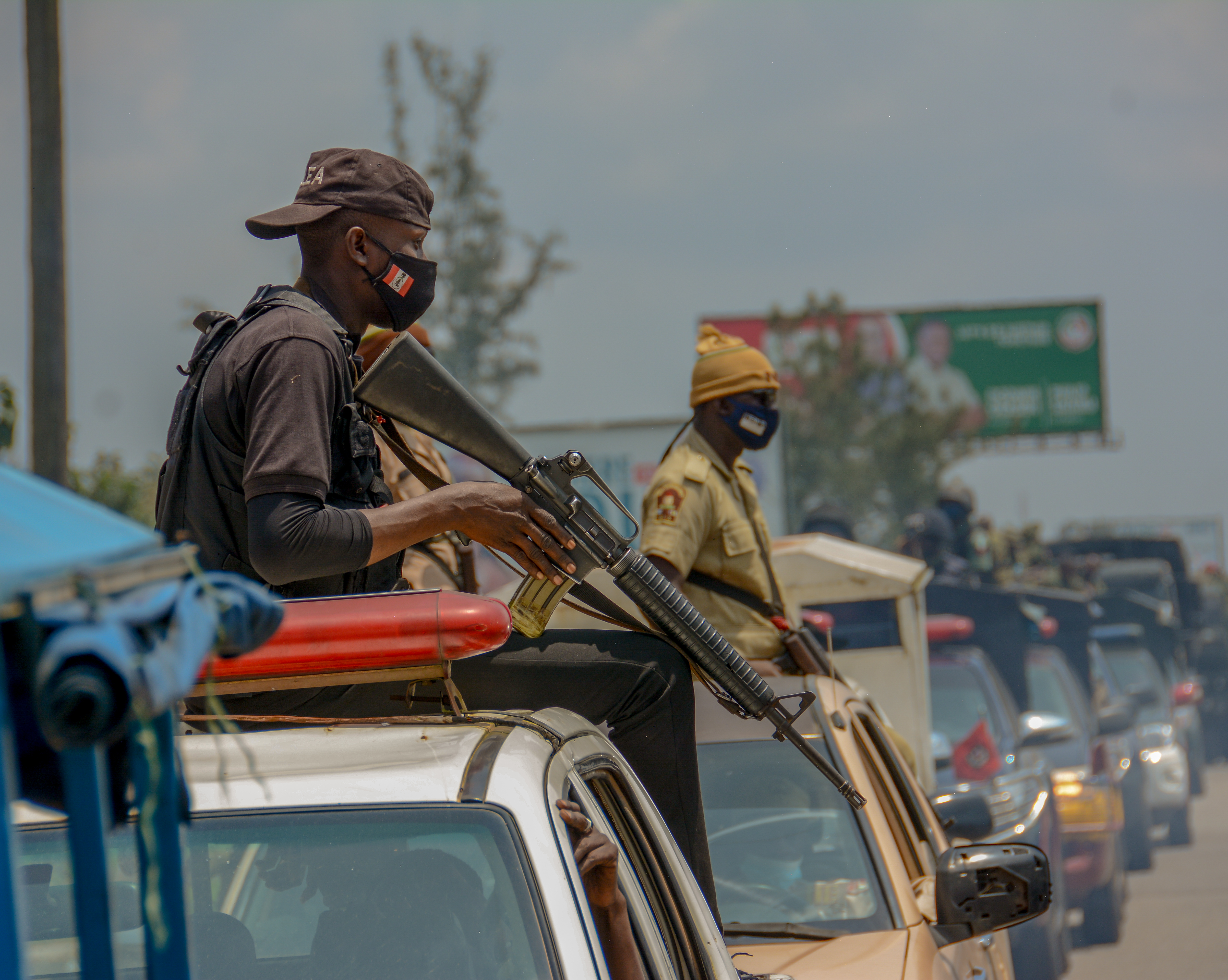 Nigerian security operatives during a military operation, ahead of the Governorship election, in Benin City, Edo, Nigeria, on September 17, 2020