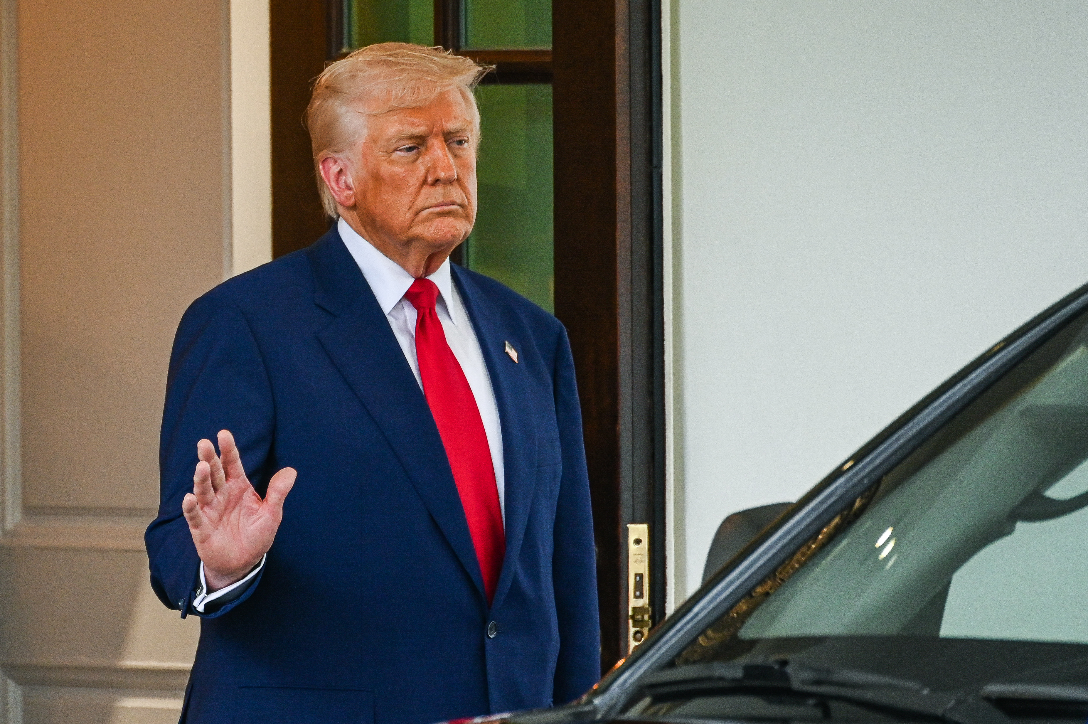 US President Donald Trump seen with Israeli prime Minister Benjamin Netanyahu after a meeting at the White House in Washington D.C., April 7, 2025.