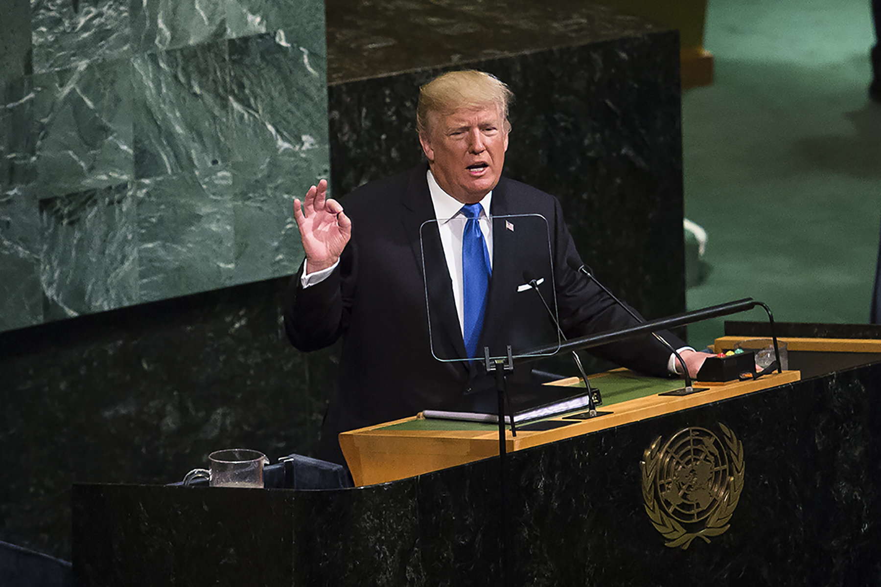 US president Donald Trump adresses the United Nations general assembly, in NYC, USA. September 19, 2017.