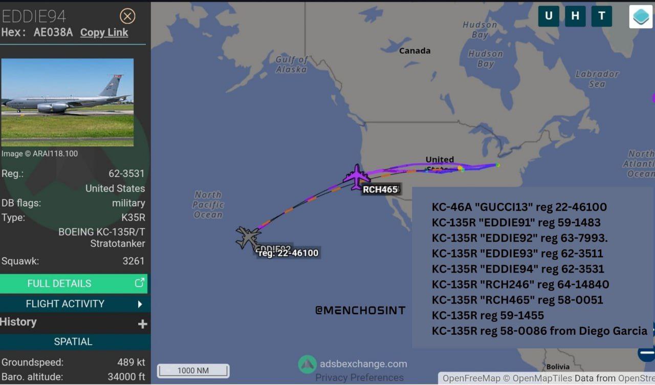 January 13th, Unusual Military Movement: 8 US Stratotankers Land in Hawaii, Mirroring Route Used in June Nuclear Strikes.