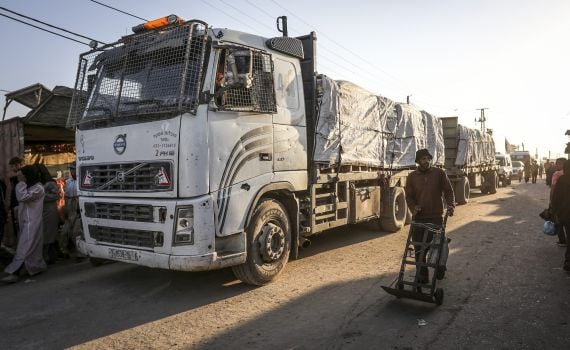 Trucks bringing goods into Gaza