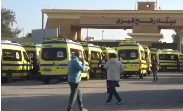 Ambulances transport sick Gaans across the Rafah Border crossing, 1 Feb 2026
