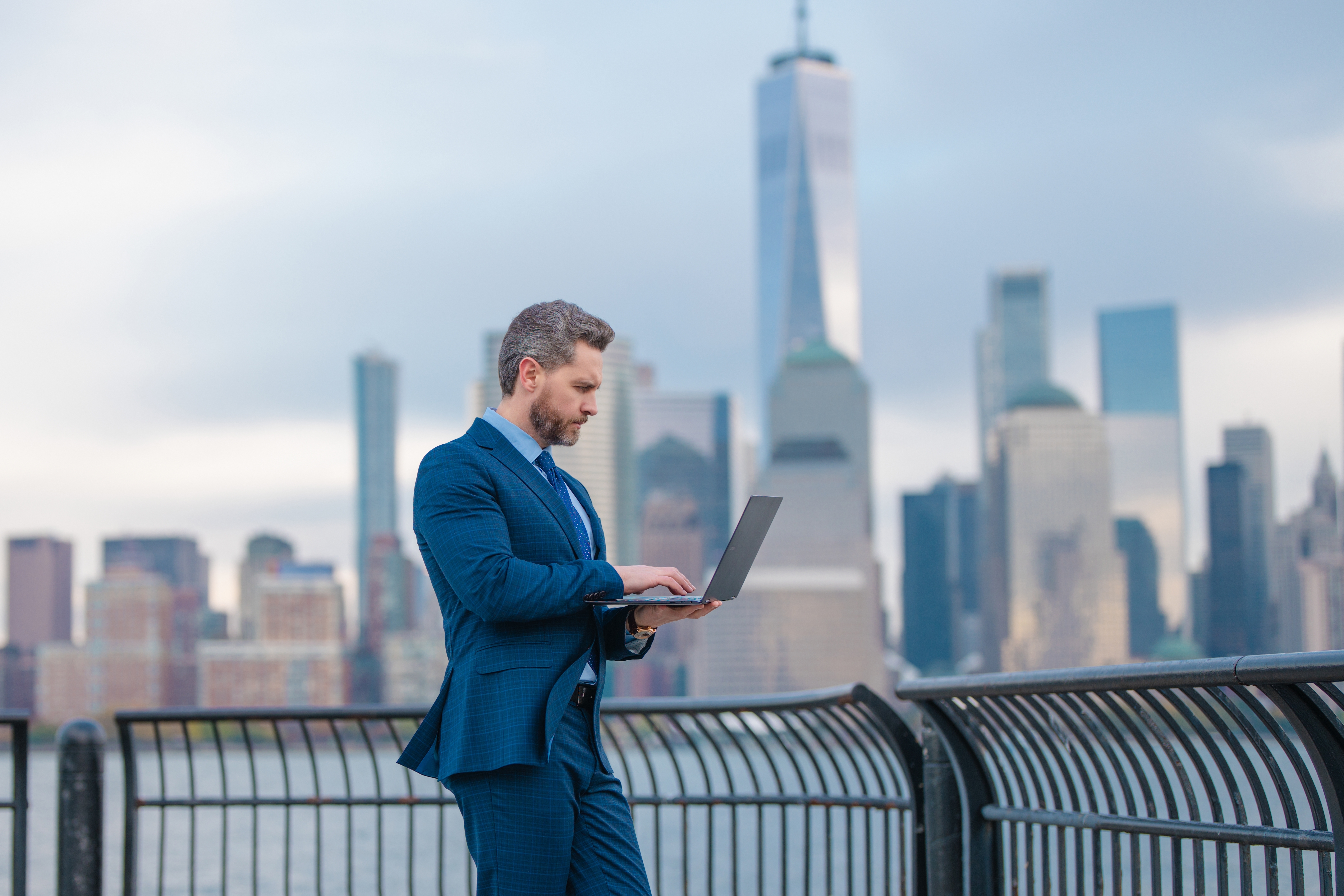 Businessman overlooking the financial district