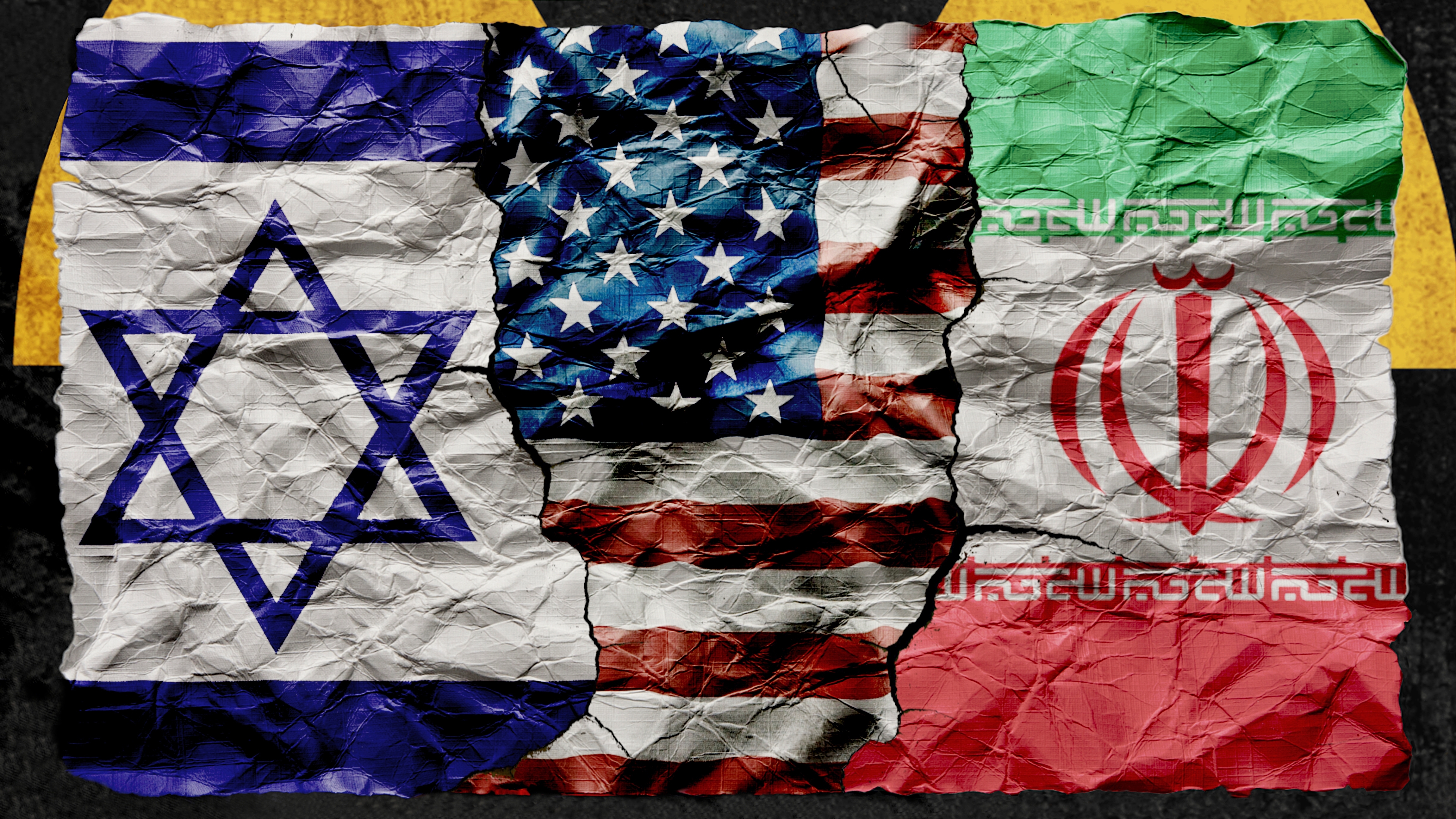 Israel, US, Iranian flags