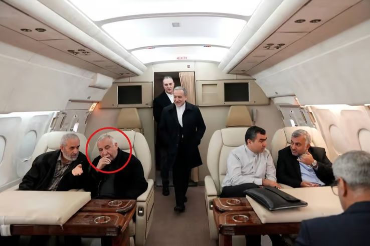 Taherianfard, in the red circle, is seated next to Iran’s foreign minister, Araghchi, on a flight to Beirut during which he allegedly carried a suitcase full of U.S. dollars for Hezbollah
