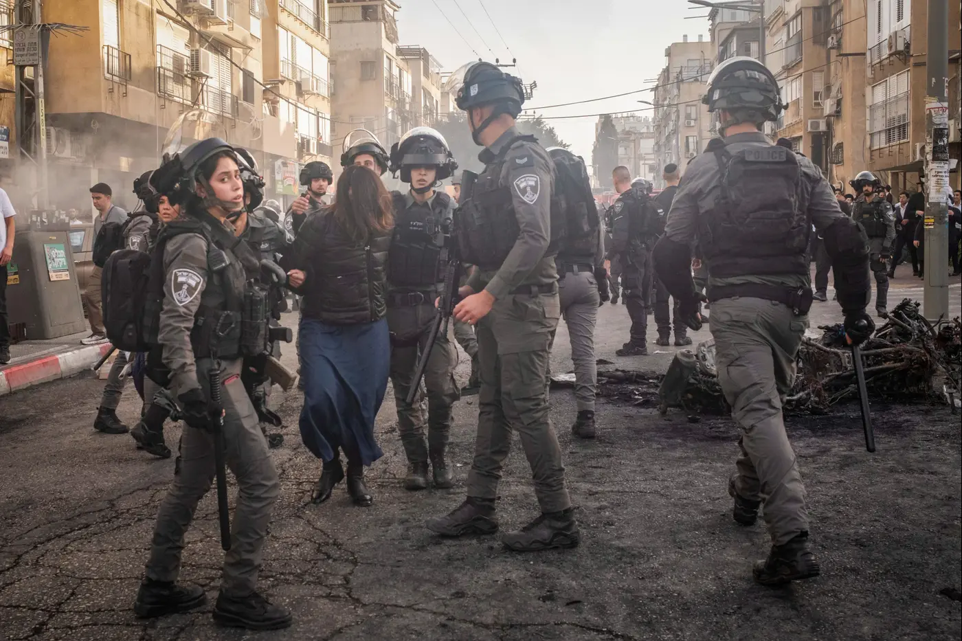 Police at the Haredi protests in Bnei Brak