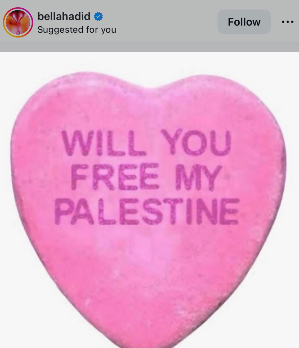 Bella Hadid's Valentine post, Feb 14, 2026