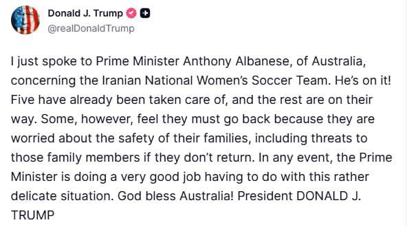 President Trumps post to social media on the situation