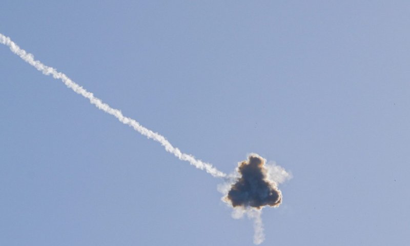 A Hezbollah rocket is shot down