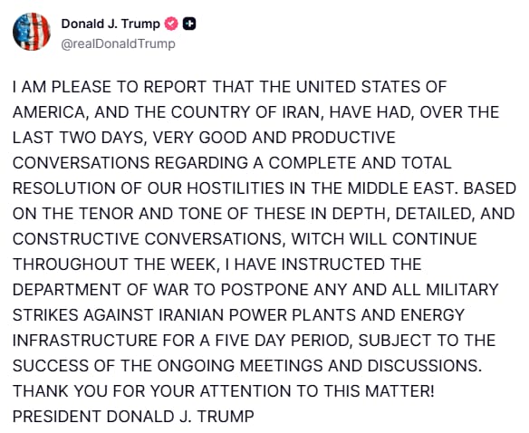 BREAKING: Trump Says He is In Talks With Iran to End War