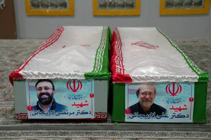 Ali Larijani and his son's coffins