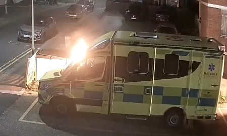 Hatzola ambulance on fire after arson attack