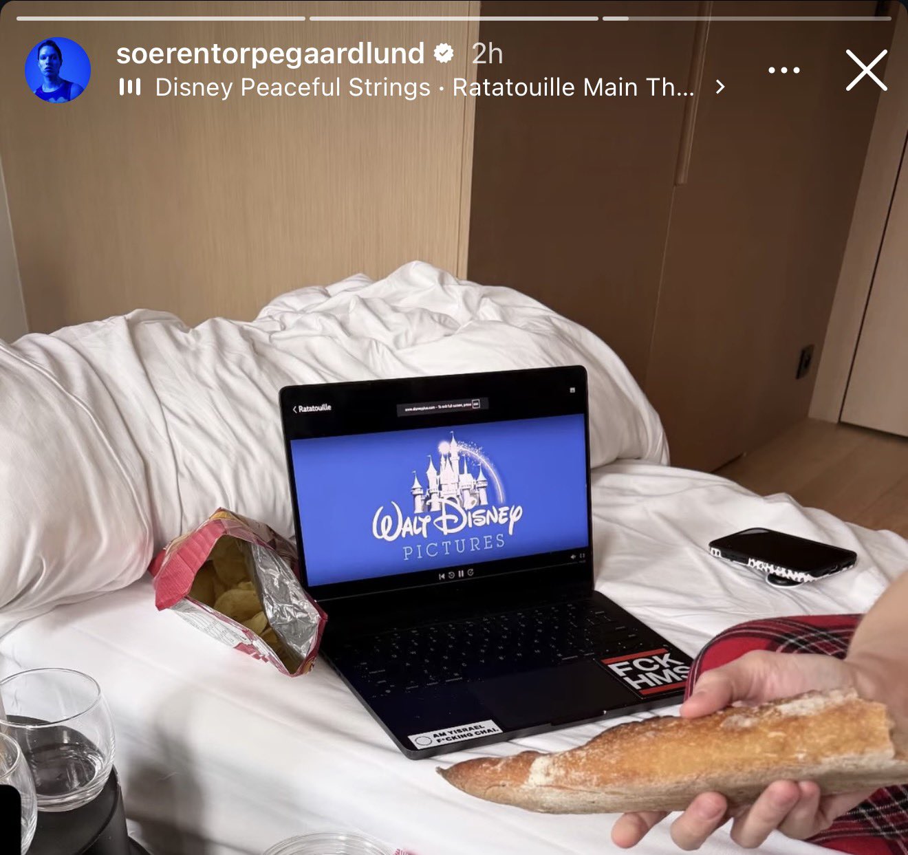 A screenshot of Lund's story including the anti-Hamas sticker.