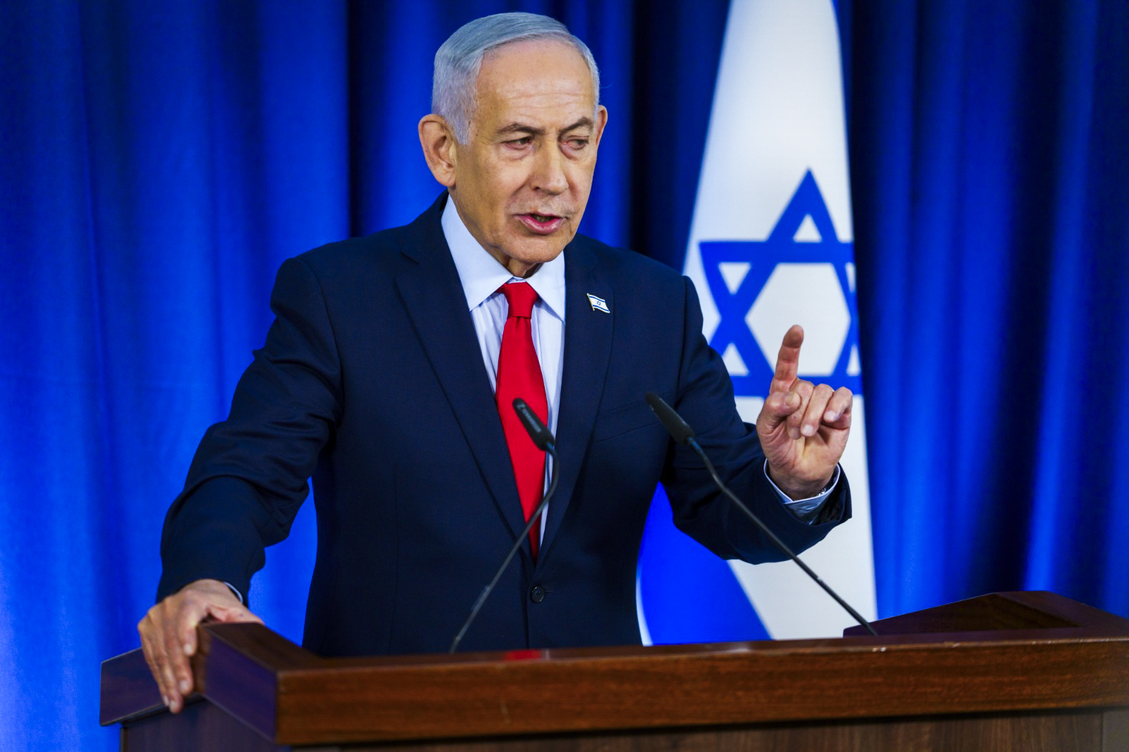 Israeli Prime Minister Benjamin Netanyahu speaks during a press conference in Jerusalem, March 19, 2026.