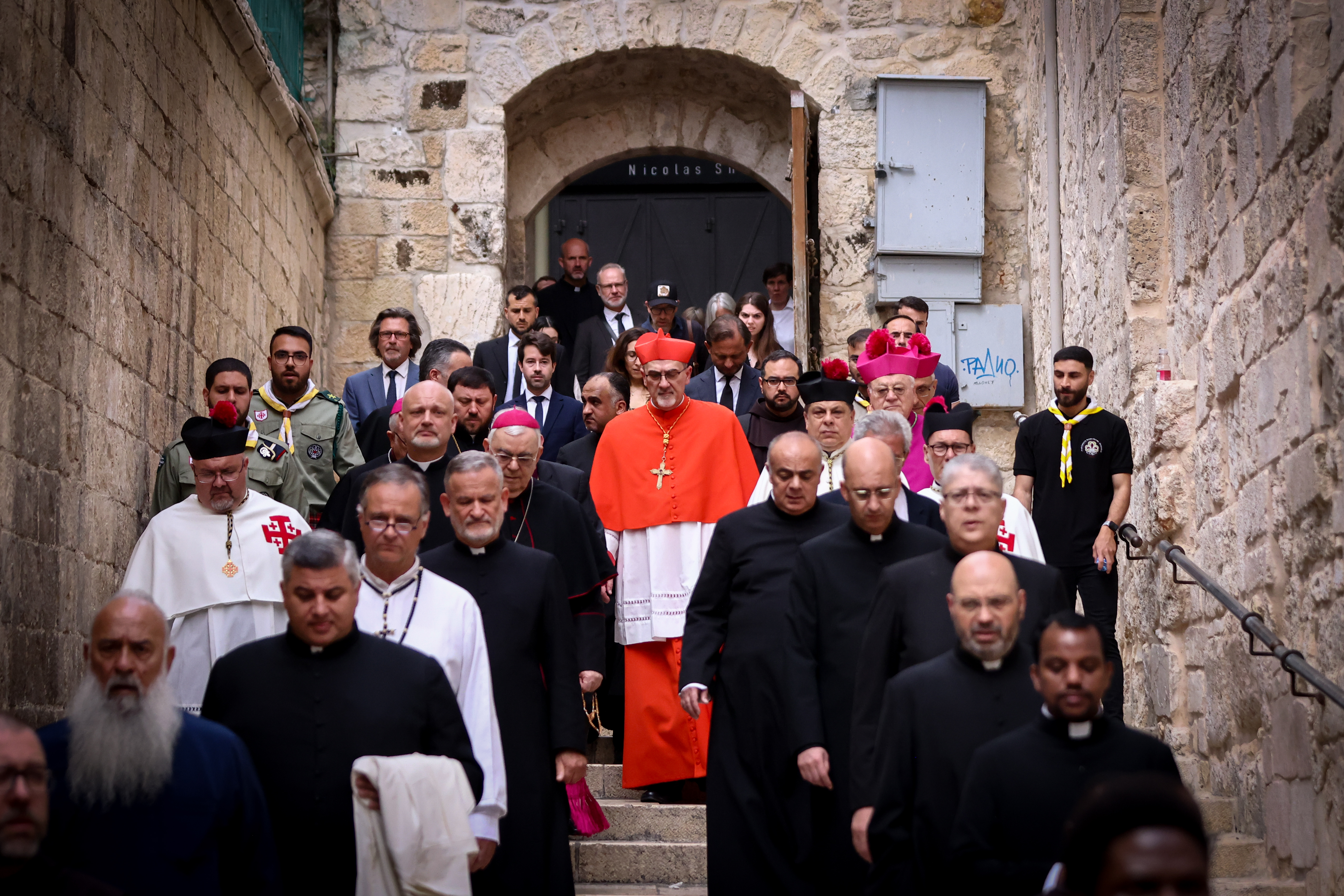 Cardinal Pizzabella at the Church of the Holy Sepulchre.
