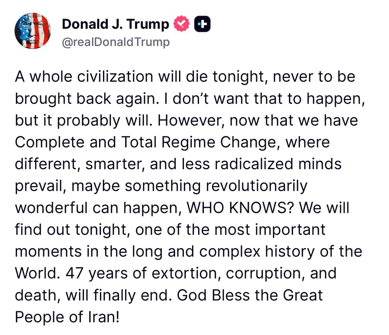 Trumps post on Truth Social