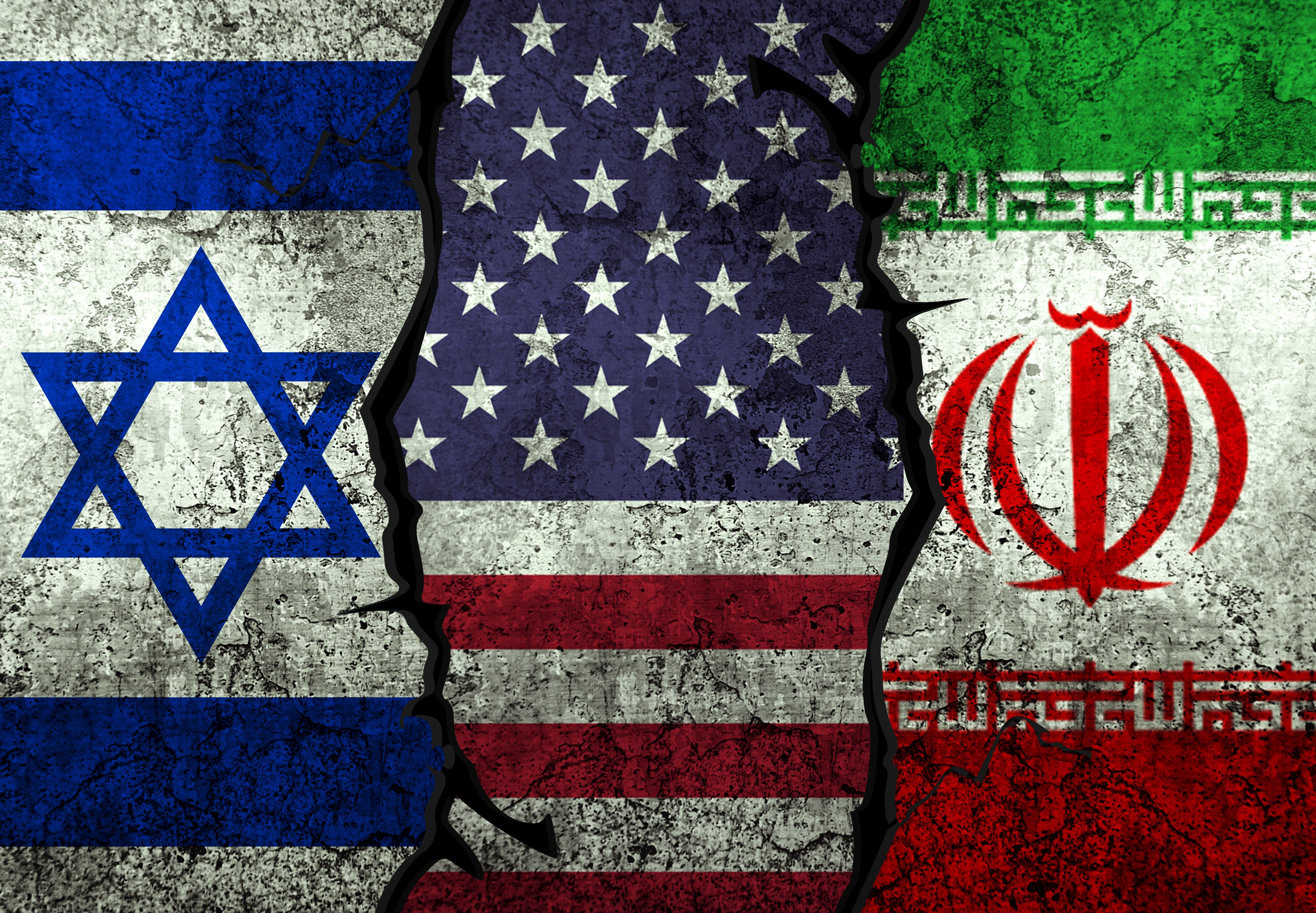 Israel, USA and Iranian flags