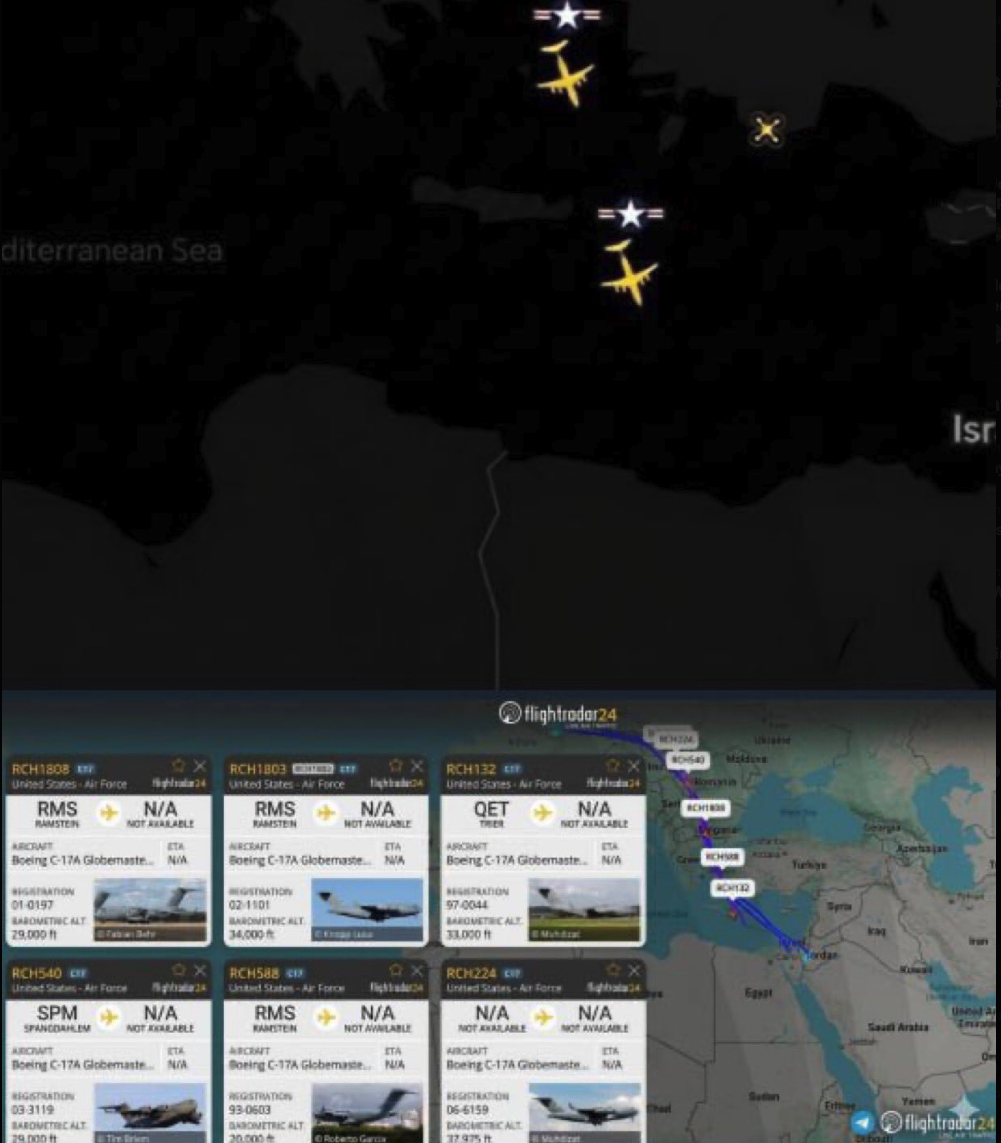 US planes en route to the MIddle East