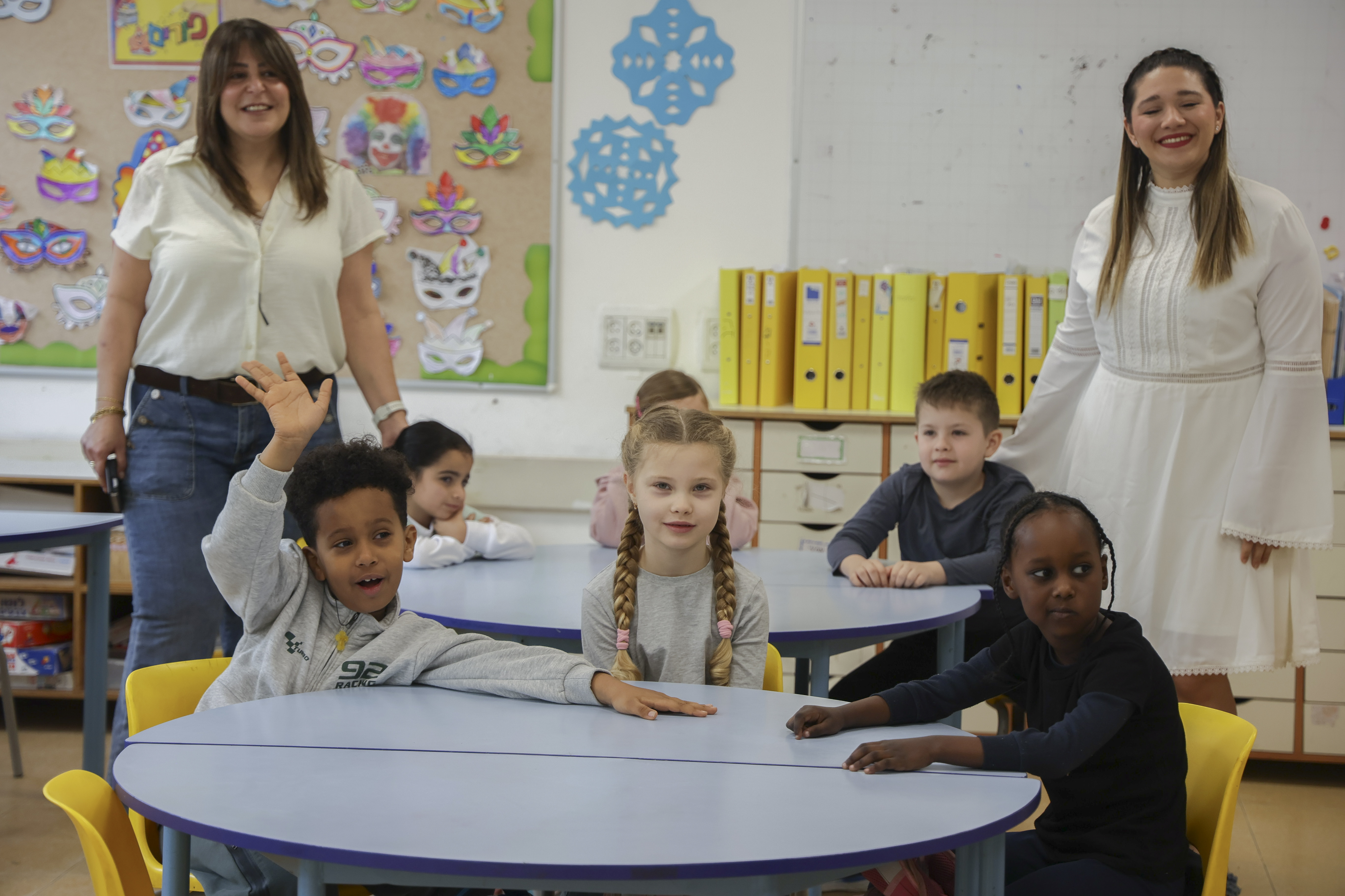 Children return to school in Rishon LeZion following a ceasefire in the war with Iran, April 9, 2026.