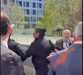 Reza splashed with paint