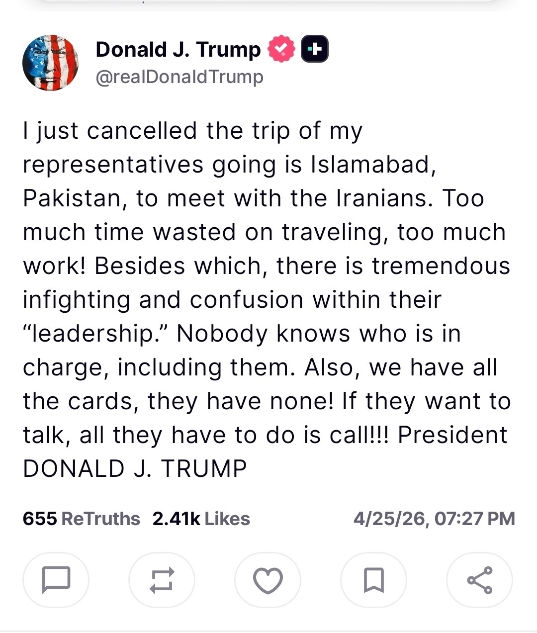 Trump Abruptly Cancels U.S.-Iran Peace Talks