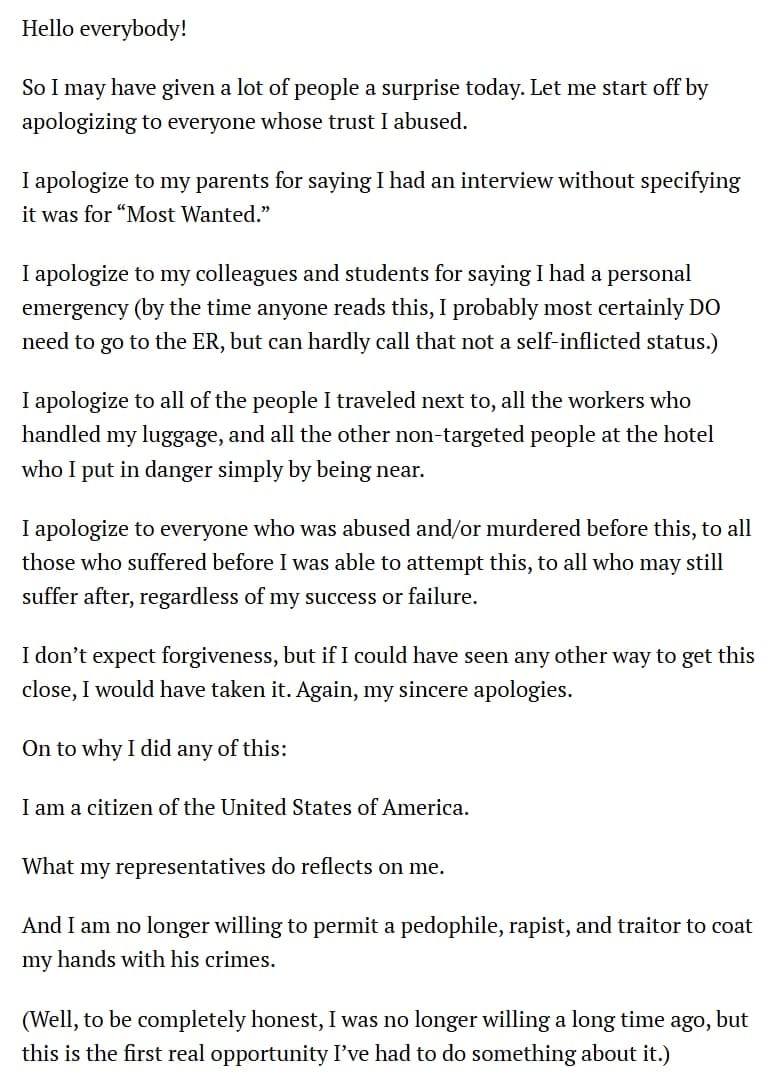 gunman Cole Tomas Allen's manifesto