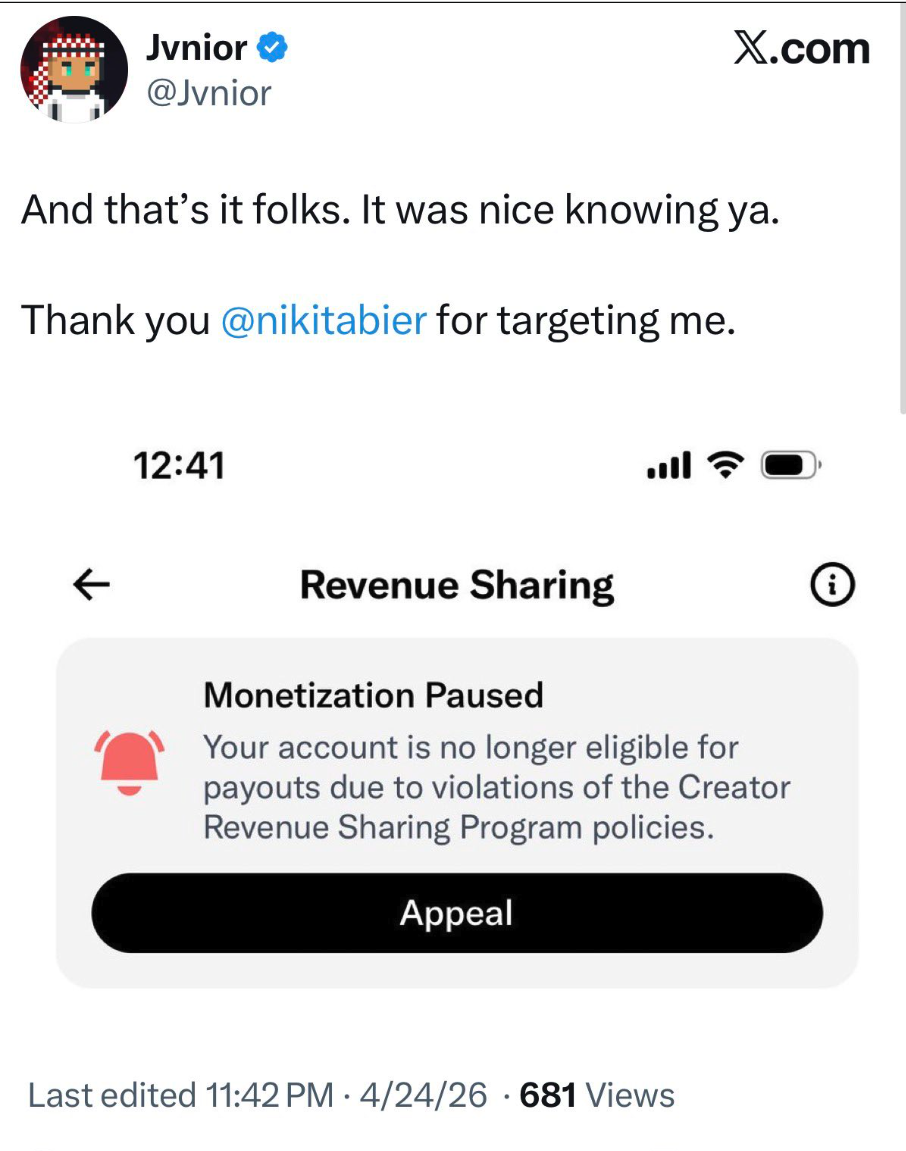 X Demonetizes Massive Pro-Palestine Influencer in "Content Farm" Crackdown