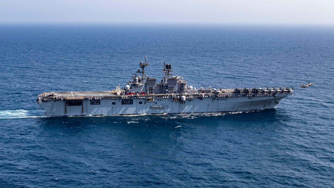 Amphibious assault ship USS Tripoli (LHA 7) while sailing in the Arabian Sea, April 24