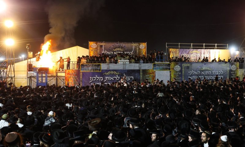 Lighting Lag Baomer bonfire at Meron