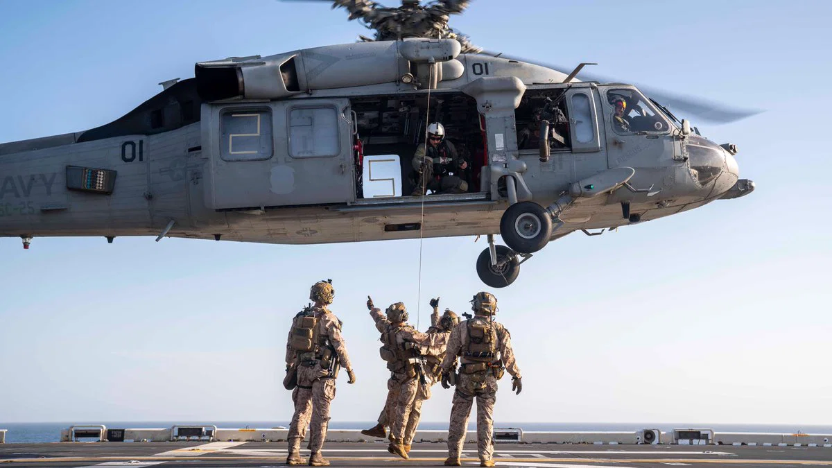 US army helicopter and troops