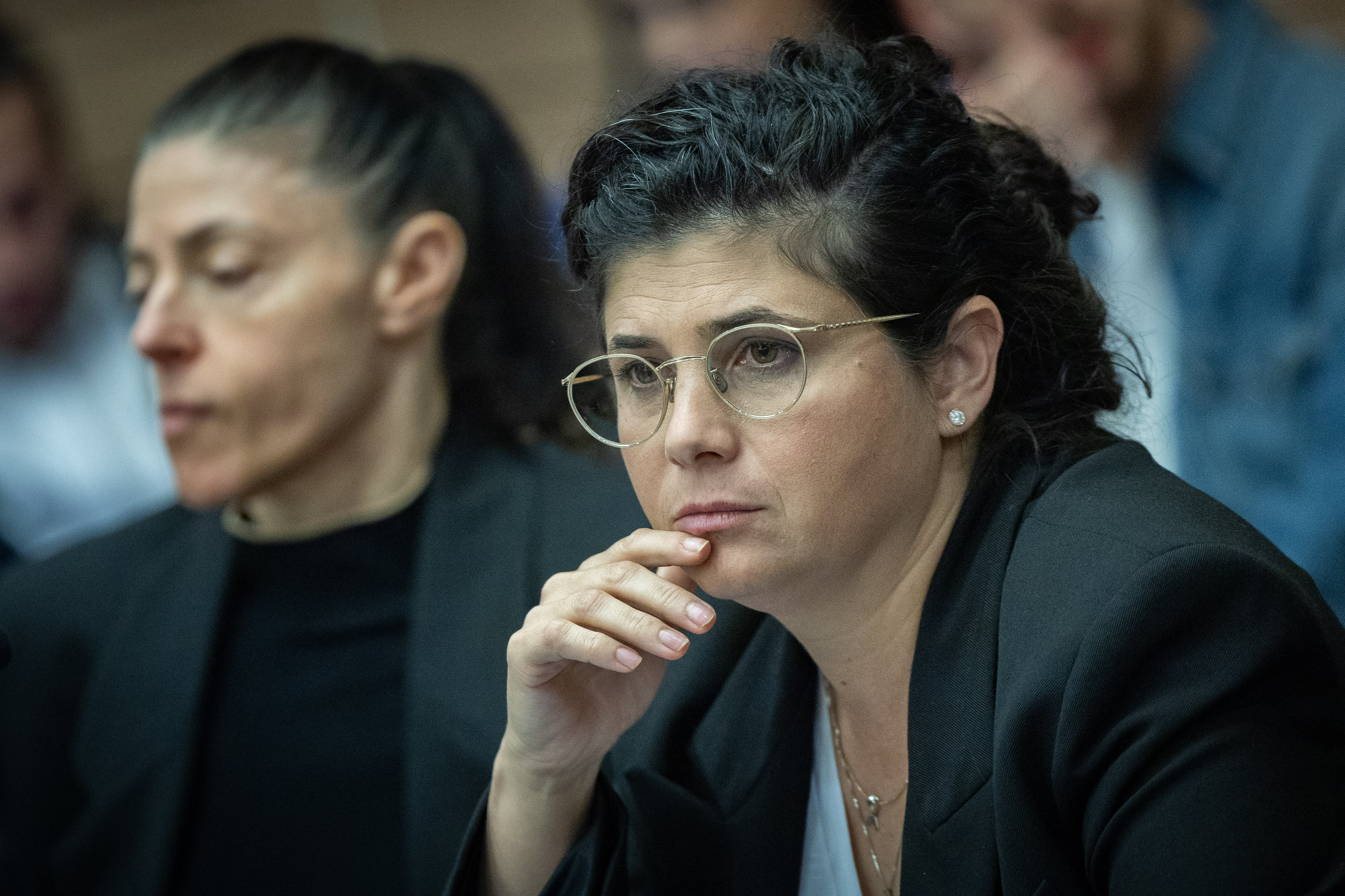 Deputy Minister MK Sharren Haskel attends a Foreign Affairs and Defense Committee meeting at the Knesset, the Israeli Parliament in Jerusalem, December 2, 2025.