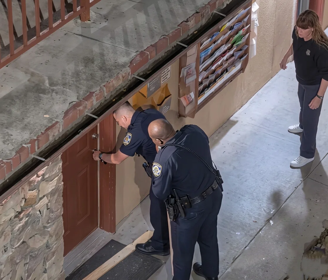 Police open the door to the hotel room