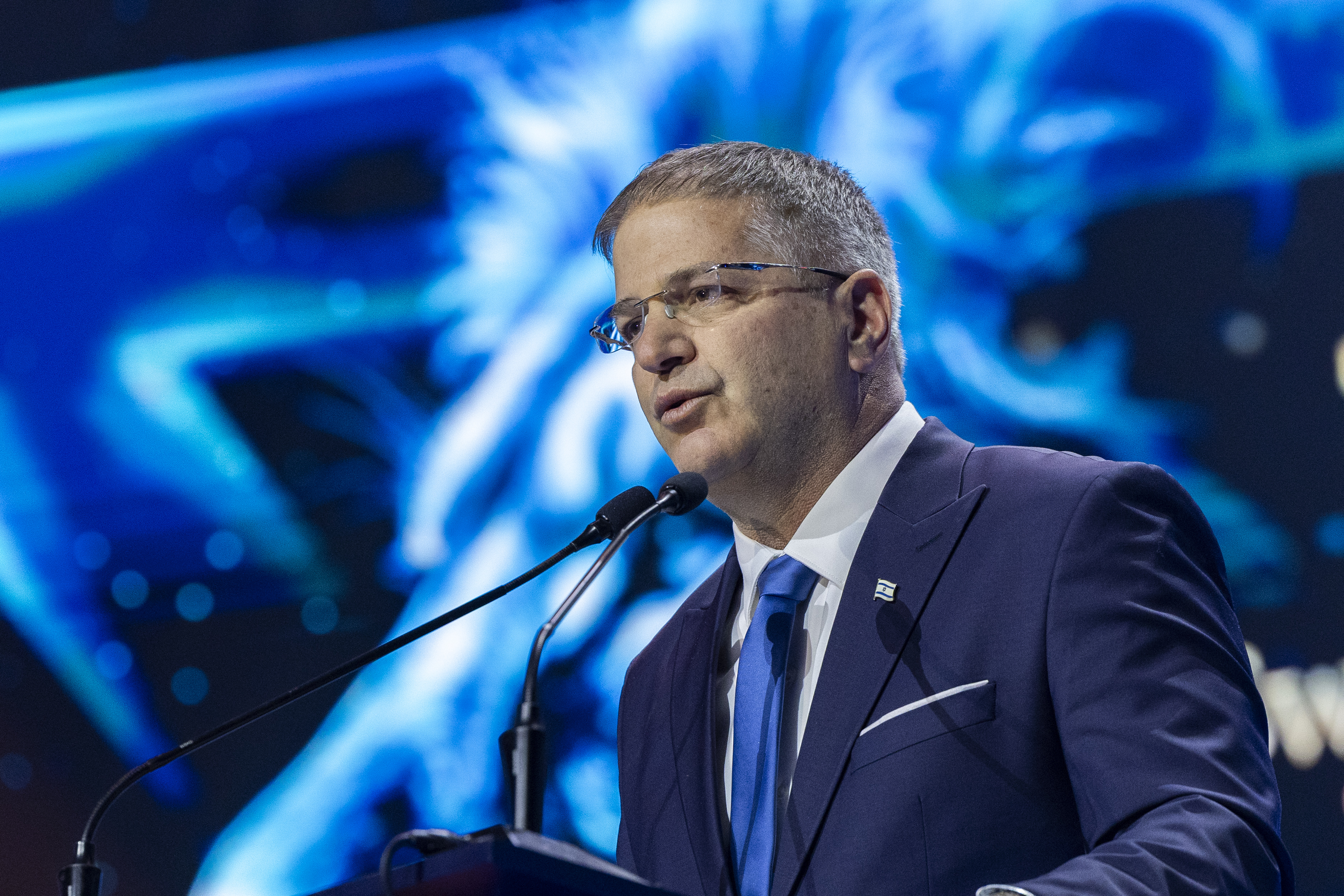 Yoav Kisch, Israel’s Minister of Education speaks during the Israel Prize ceremony on Israel’s 78th Independence Day in Jerusalem, April 22, 2026.