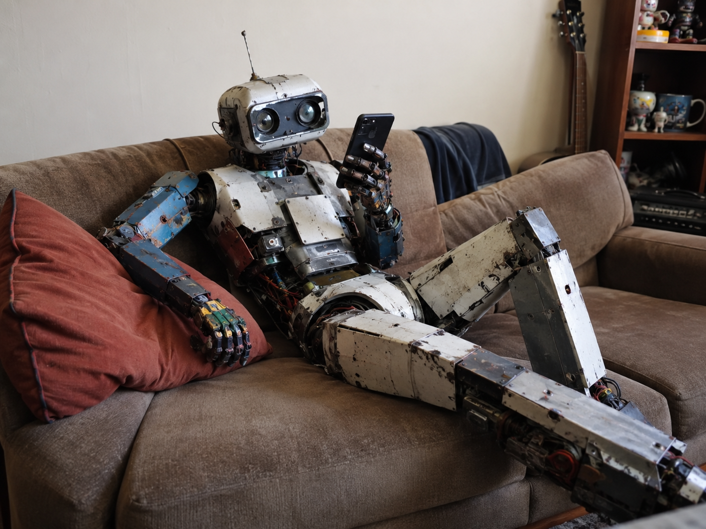 A robot using the internet. Illustration.