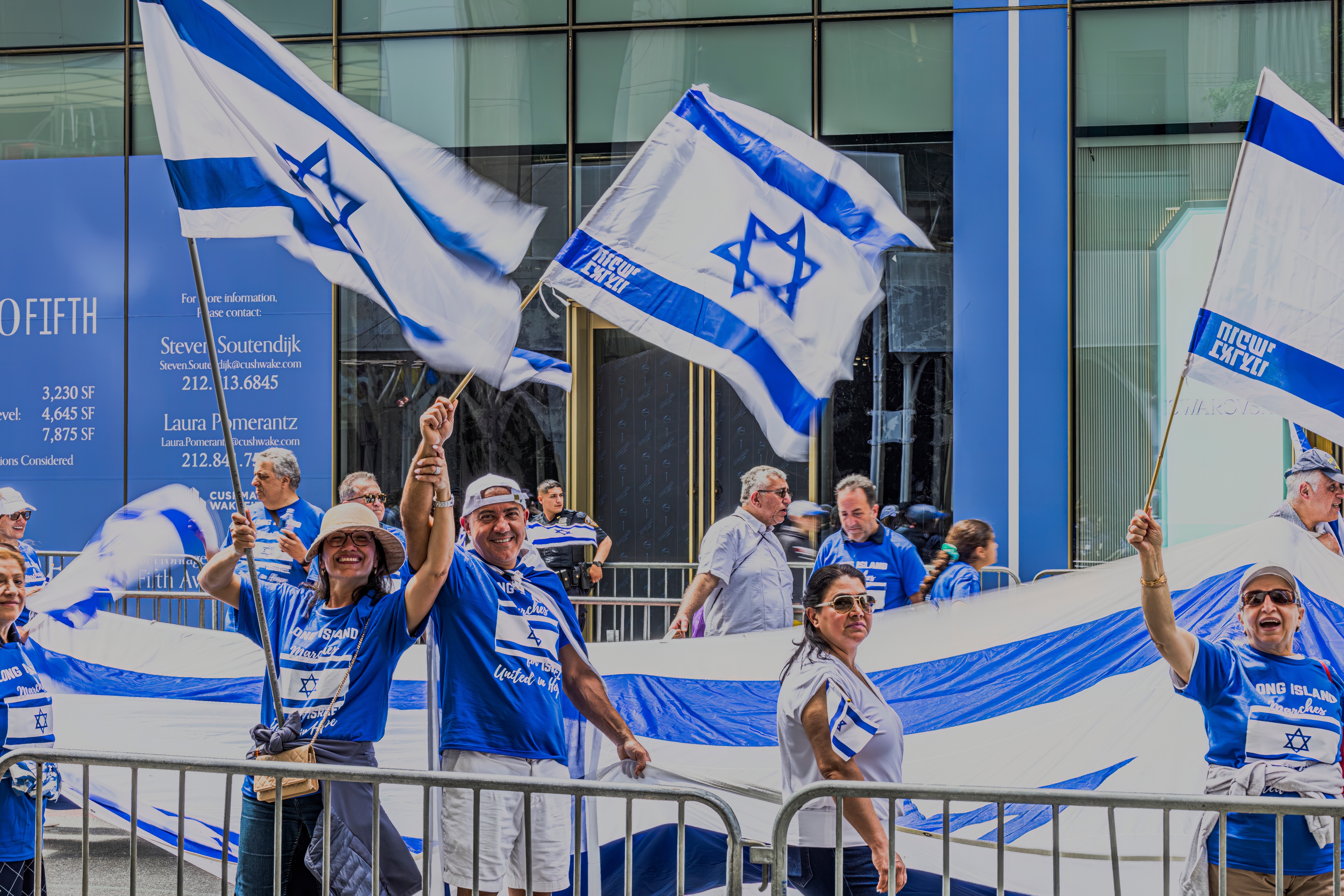 New York, NY USA May 18, 2025: A street level shot of people participating in this year's Israel Day parade on Fifth avenue. 