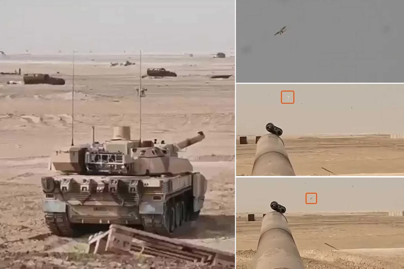 French battle tank shooting down drones
