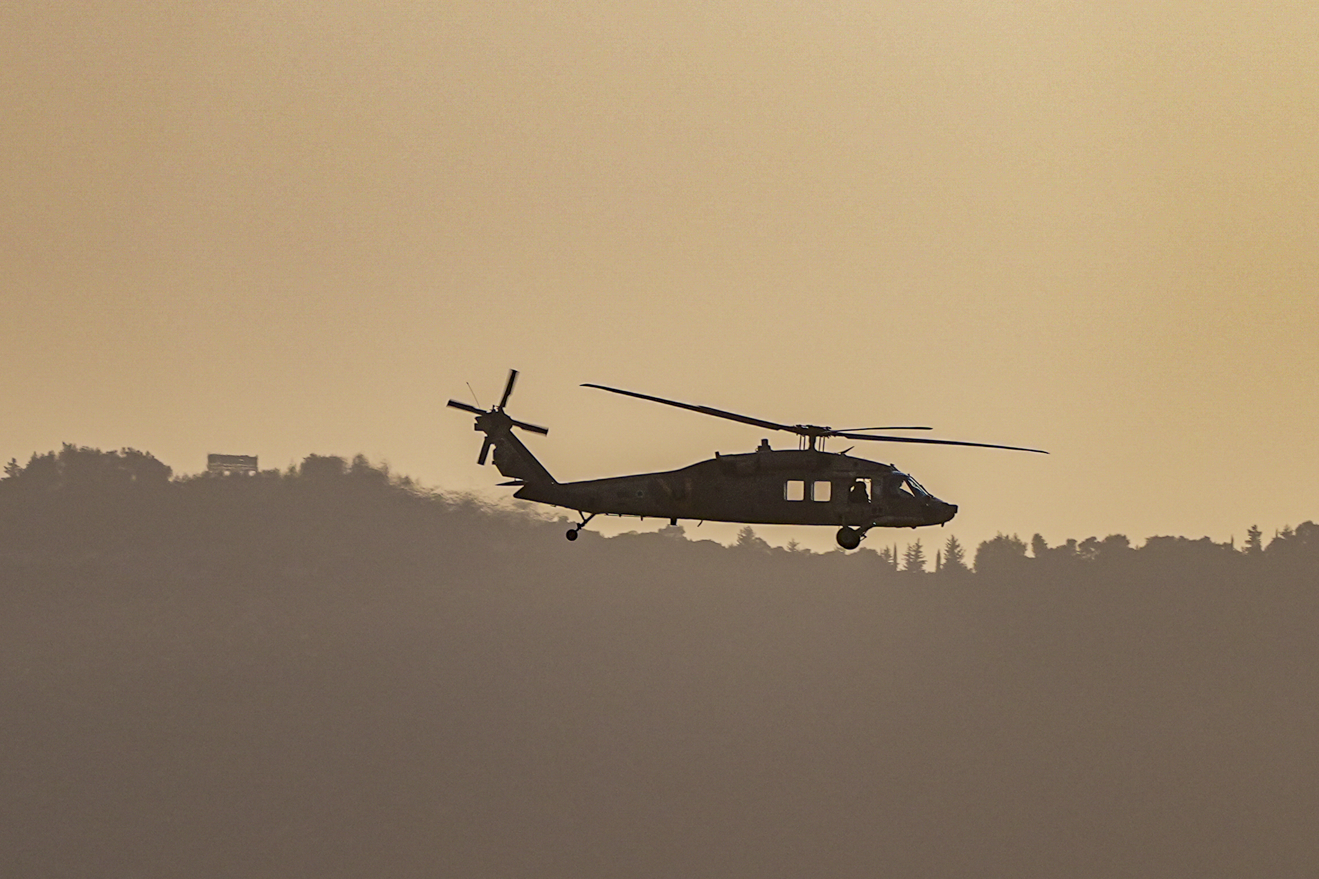 Military helicopter over Lbenaon, May 2026