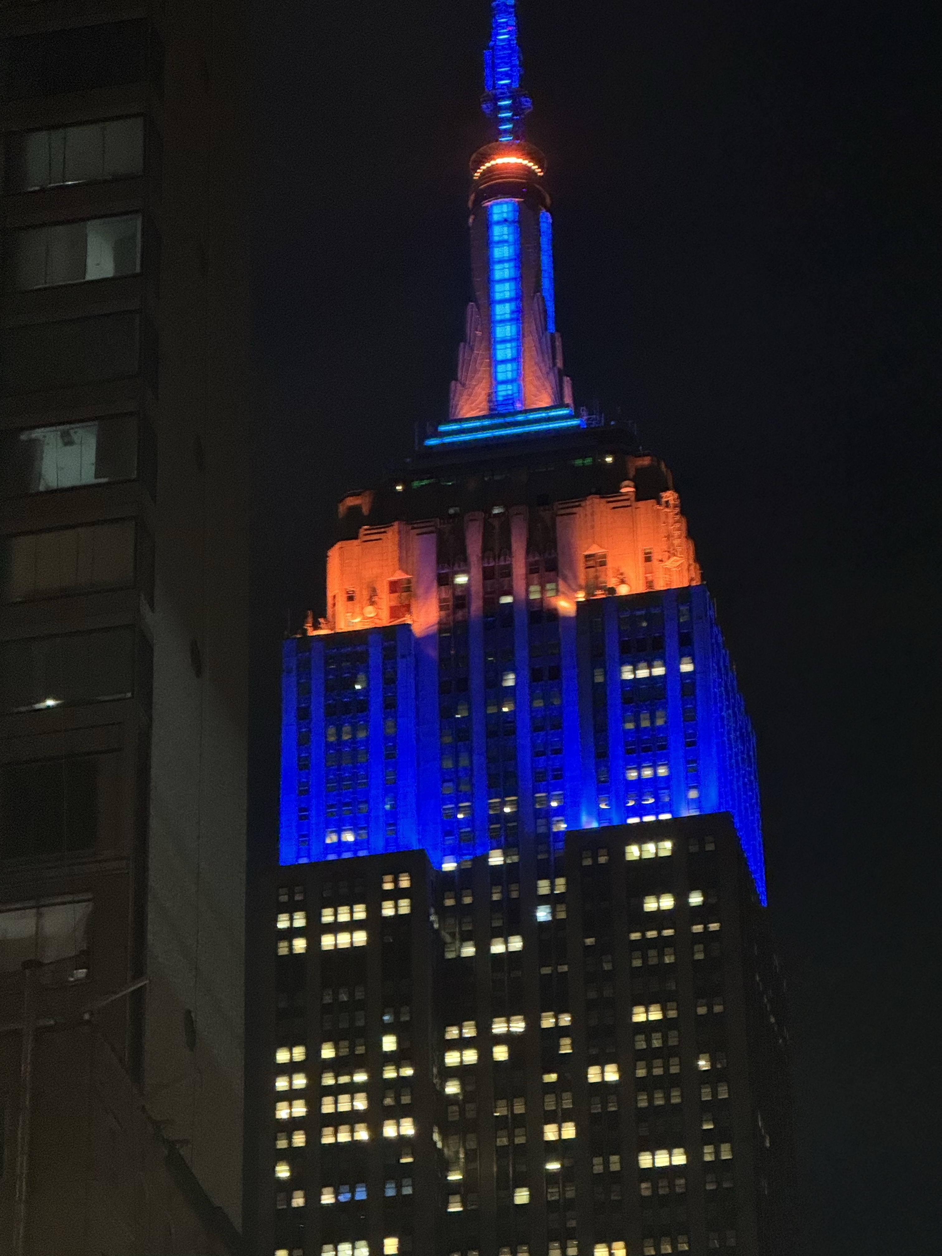 The Empire State Building lit up in celebration of the Knicks.