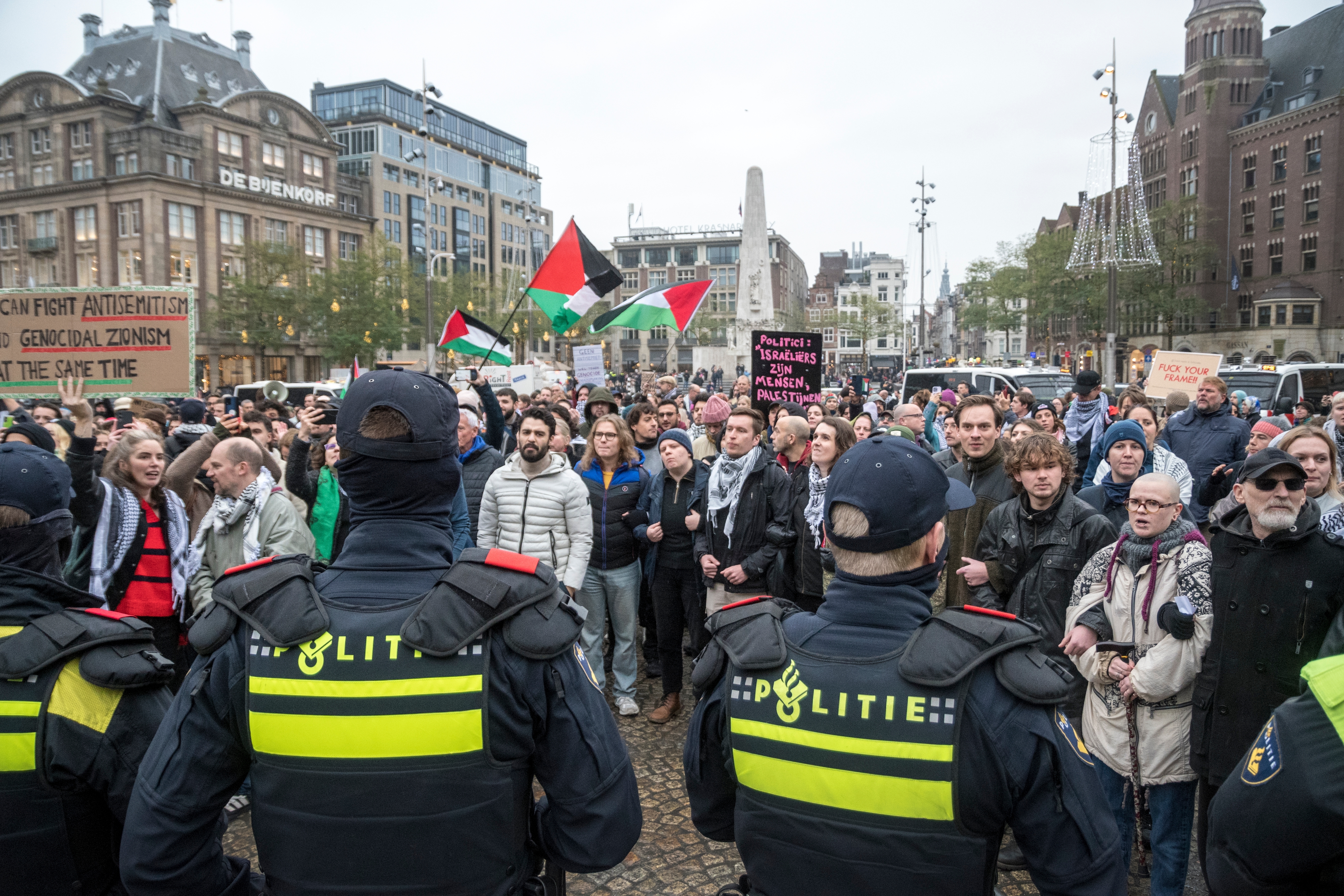 An illegal pro-Palestine protest in Amsterdam, 2024.