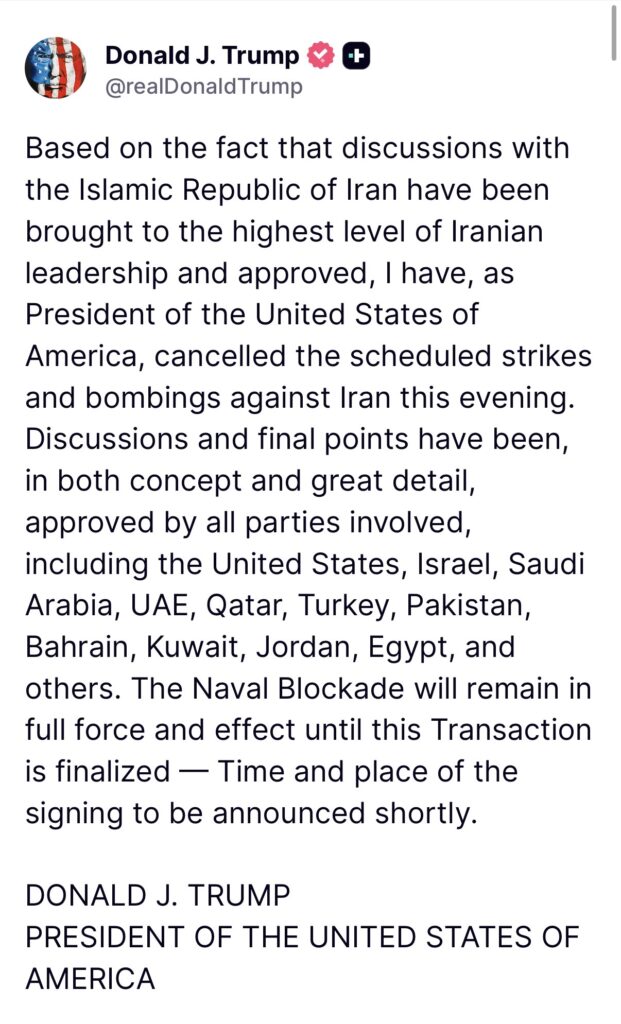 President Donald Trump post on X