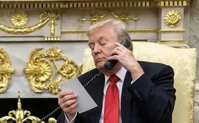 President Donald Trump on the phone