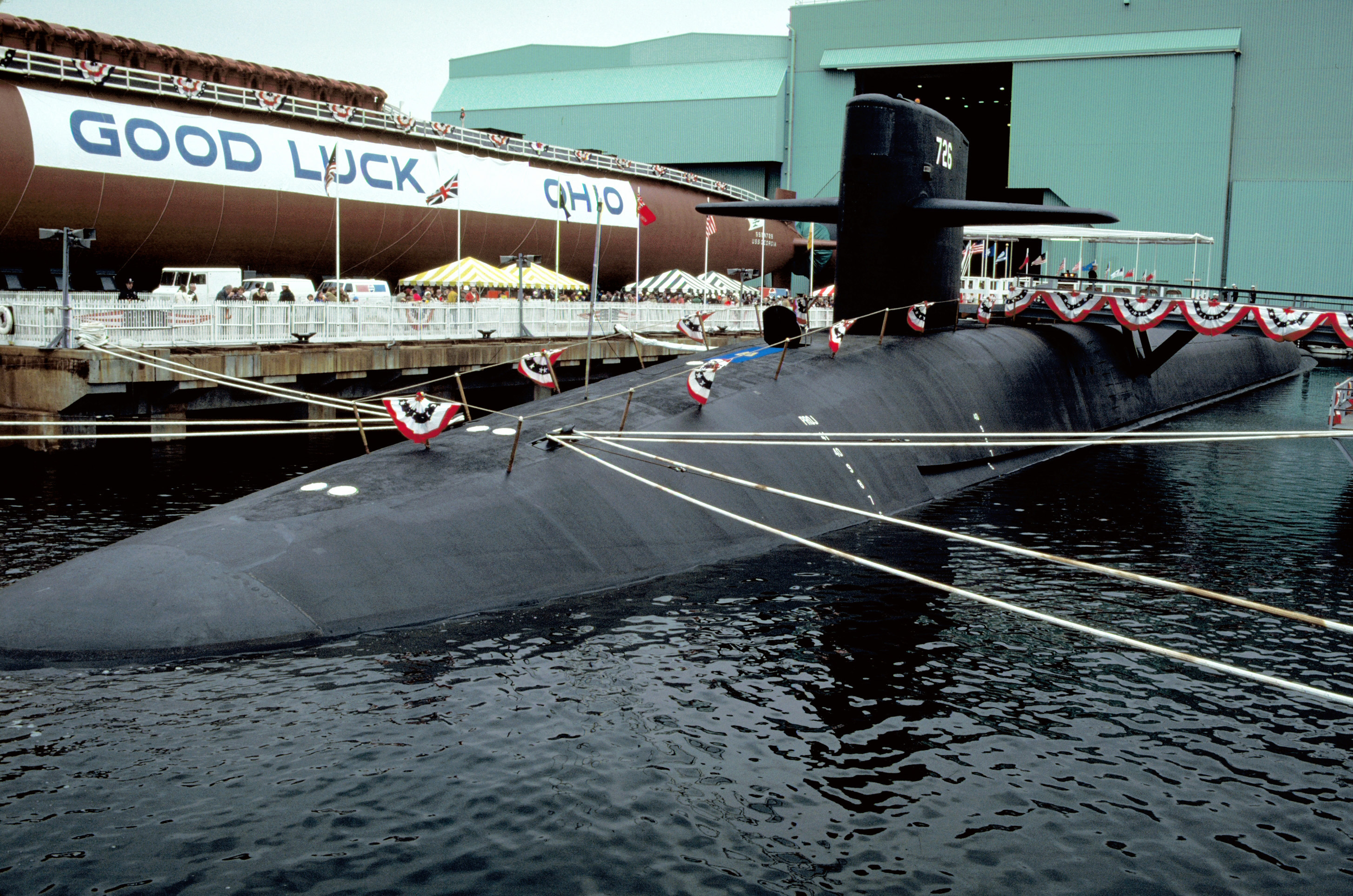 An Ohio-class submarine at its launch ceremony.