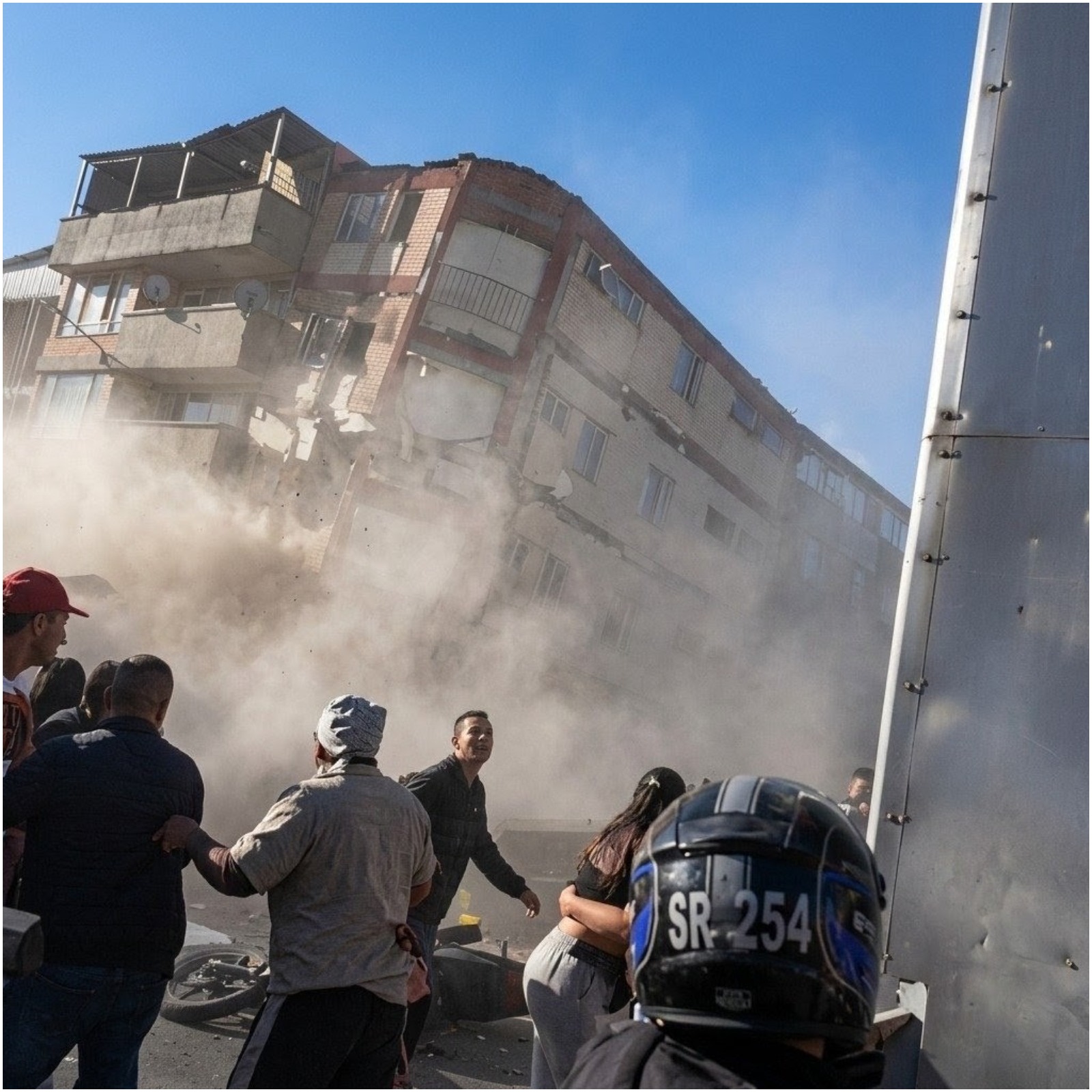 Building collapses from earthquake